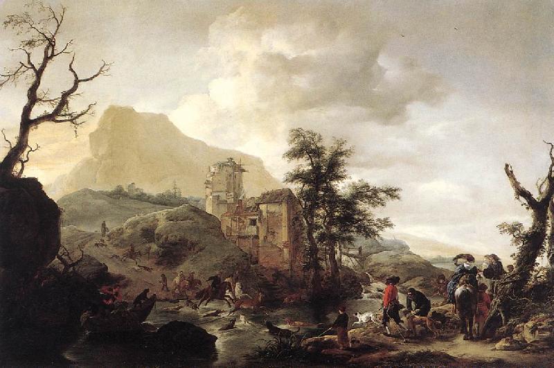 WOUWERMAN, Philips Stag Hunt in a River iut7